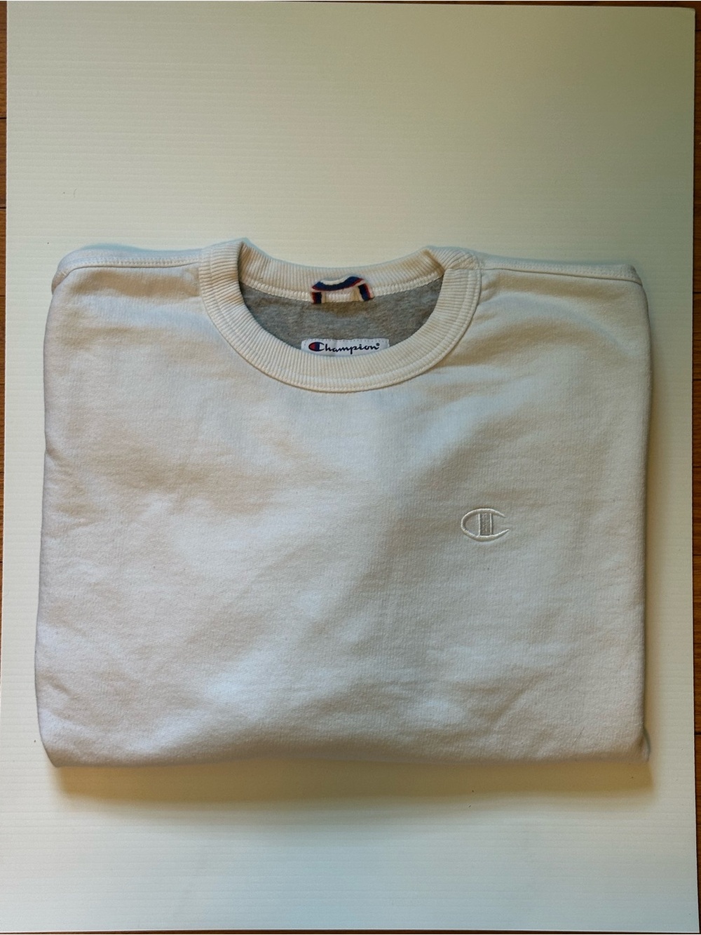 Champion Crewneck Sweatshirt in Light Cream with Tonal Logo